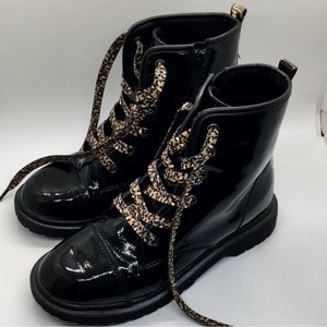 Girls combat boots leopard print lace up with side zipper girls size 4 black